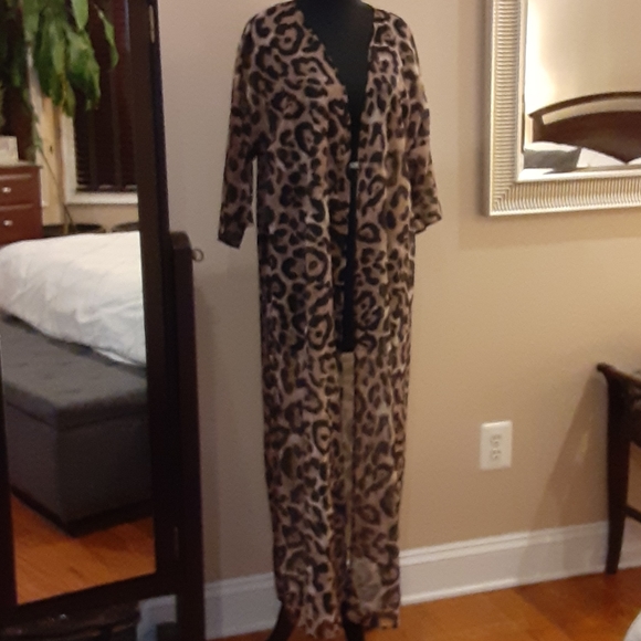SHEIN sheer leopard open drape long cardigan XS - Picture 4 of 7
